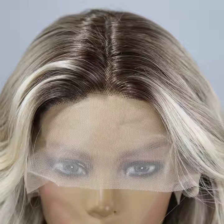 European And American Fashion T-shaped Lace Gold Gradient Wavy Curly Hair Wigs Shipped From Warehouse - Image 4