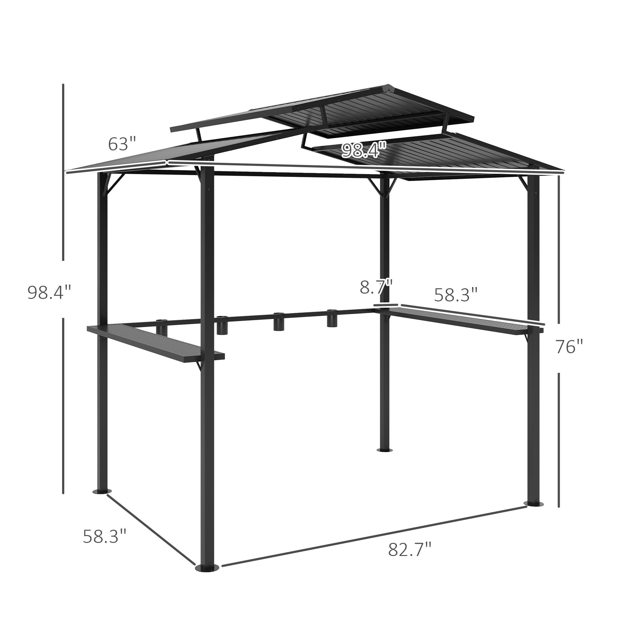8 X 5ft Hardtop Grill Gazebo With Double Metal Roof, 2 Side Shelves And 4 Cup Holders For Patio Backyard Lawn Deck - Image 3