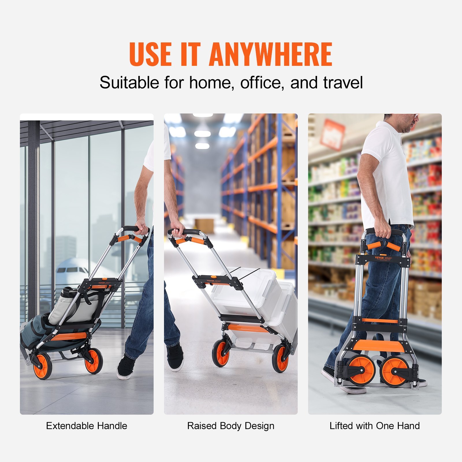 Folding Hand Truck, 309 Lbs Load Capacity, Aluminum Portable Cart, Convertible Hand Truck And Dolly With Telescoping Handle And PP+TPR Wheels, Ultra Lightweight Super Strong For Moving Warehouse - Image 3