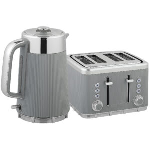 Electric Stainless Steel Kettle And Toaster Set, 3000W 1.7L UK Strix Thermostat Fast Boil Kettle W/ Limescale Filter, Cool Touch Body, 4 Slice Toaster With 7 Browning Levels, Crumb Tray, Taupe