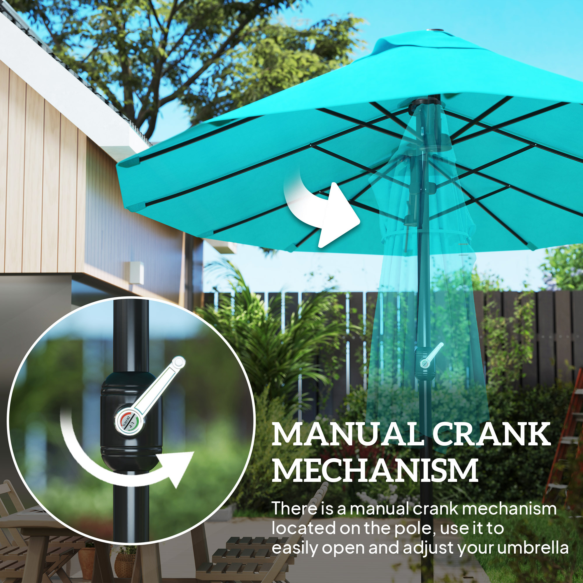Patio Umbrella 15ft Double-Sided Outdoor Market Extra Large Umbrella With Crank Handle For Backyard, Light Blue - Image 3