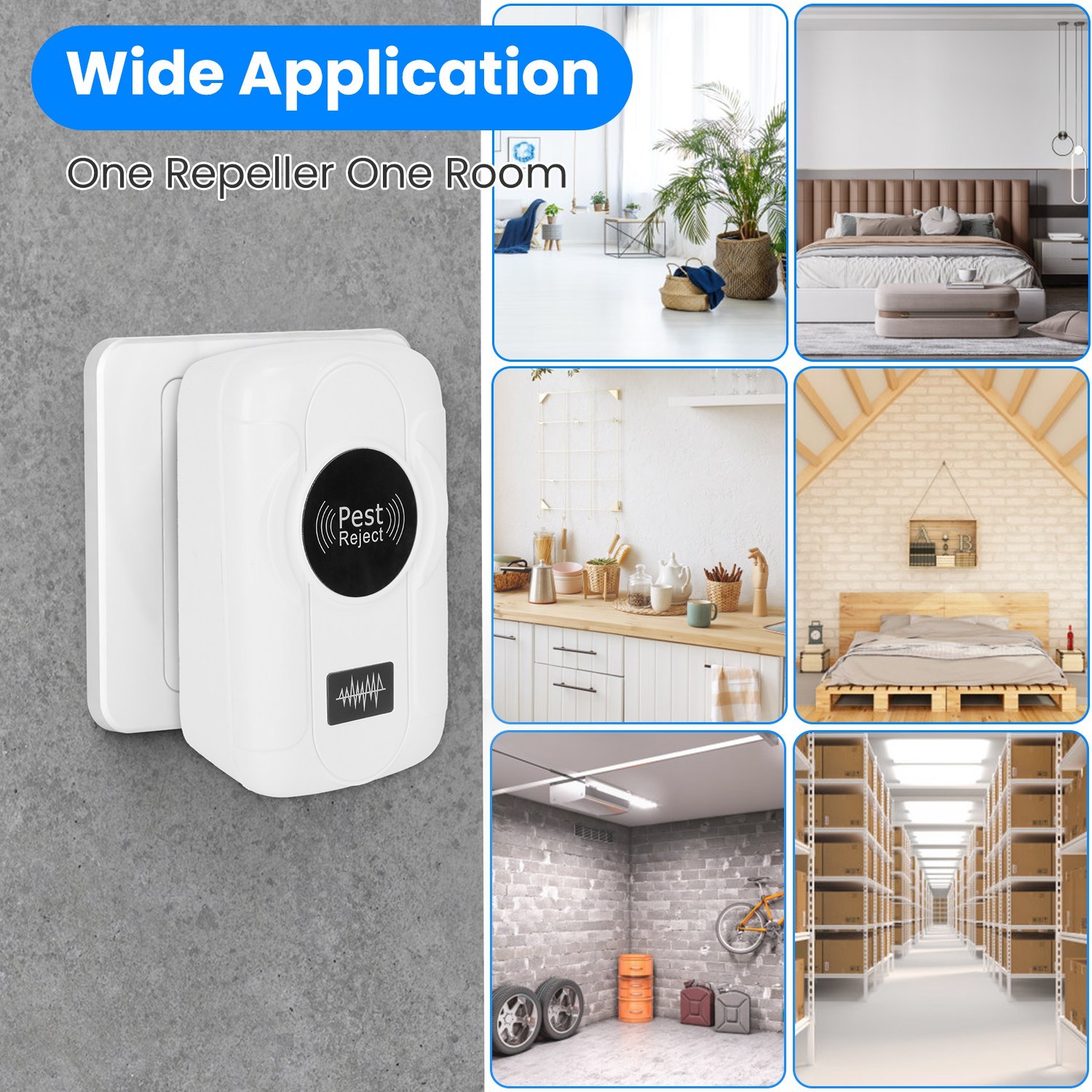 6 Pack 32-120KHz Ultrasonic Insect Repellent Indoor Plug In Bug Repellent Mosquito Roaches Mice Control With 3 Modes For Bedroom Garage Warehouse Office - Image 2