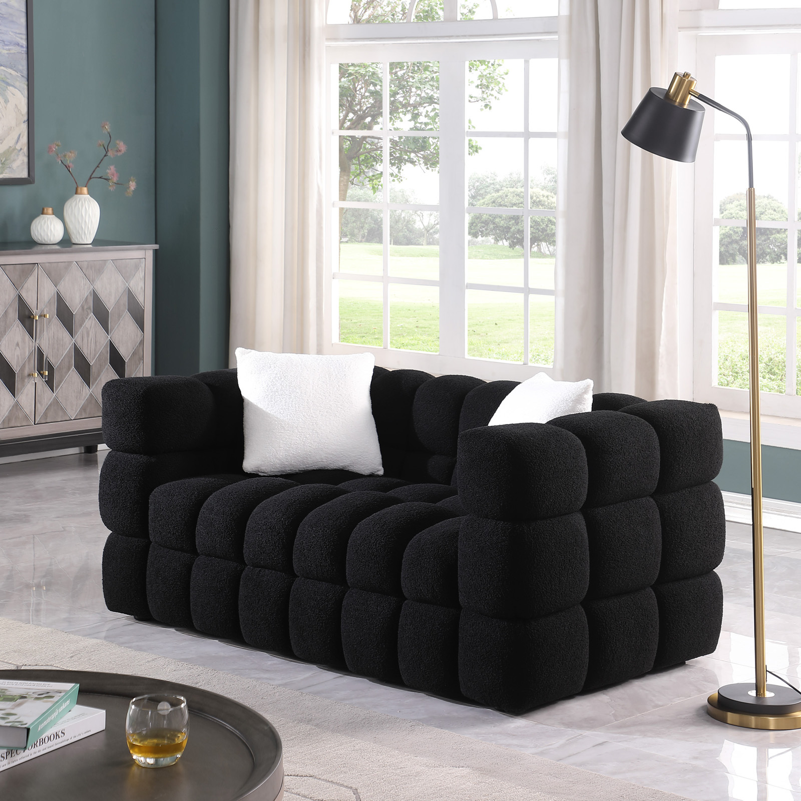62.2length ,35.83inch Deepth ,human Body Structure For USA People, Marshmallow Sofa,boucle Sofa ,BLACK Color, 2 Seater - Image 7