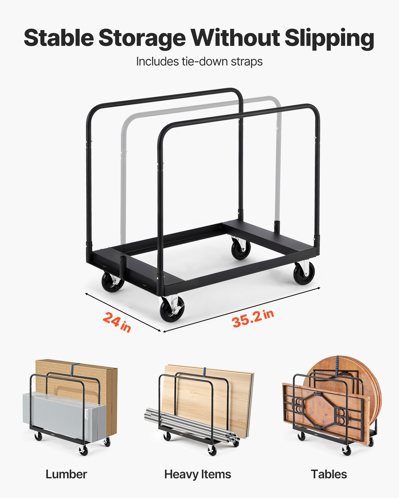 Drywall Cart Dolly, 1800 Lbs Load Capacity, Steel Panel Truck Cart With 5 Inch Swivel Casters, Lumber Drywall Dolly With With Tie-Down Strap & 3 Side Handrails For Factory, Warehouse, Garage, Black - Image 2
