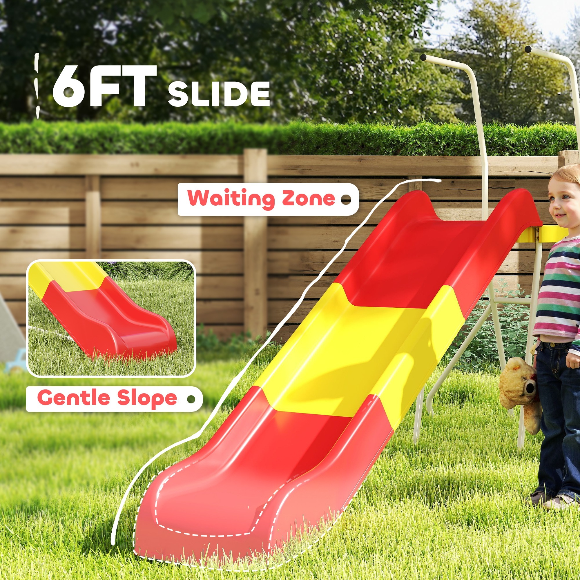 6ft Slide For Kids, Metal Freestanding Playground Equipment With Climbing Ladder, For Backyard, Outdoor, Indoor, Red - Image 4