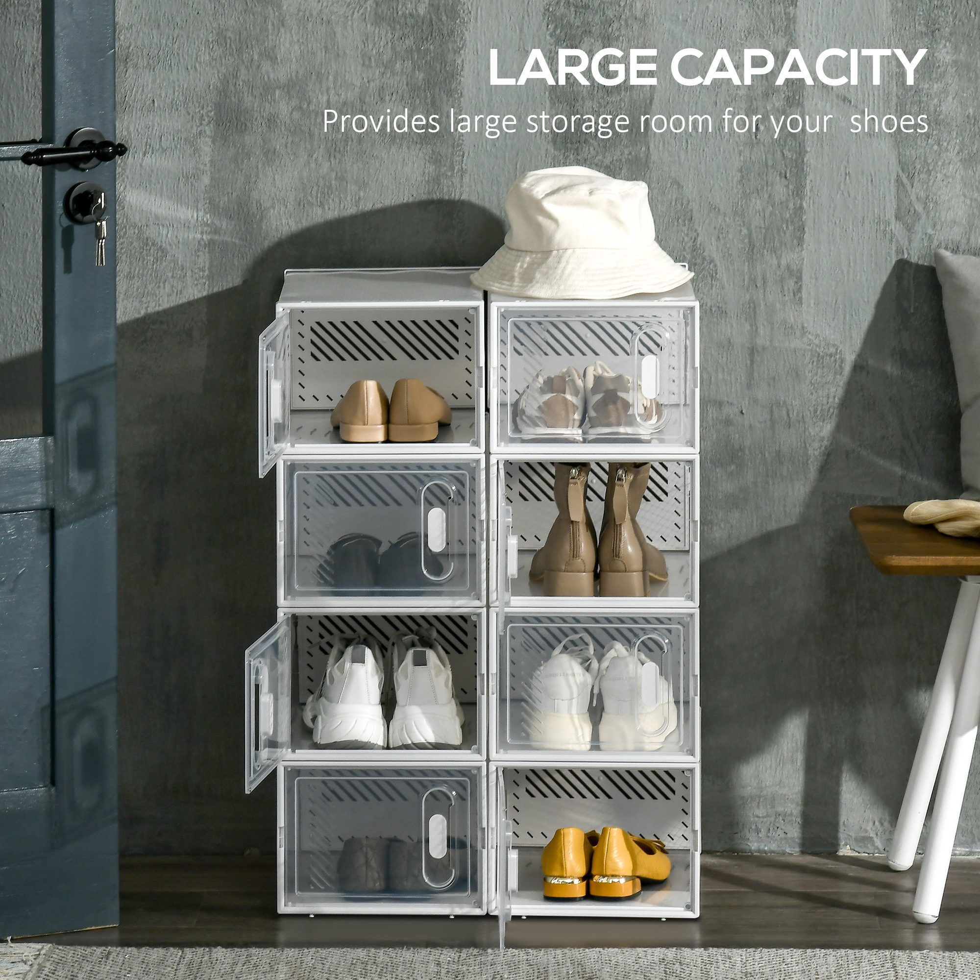 8PCS Clear Shoe Box, Plastic Stackable Shoe Storage Box For UK/EU Size Up To 8.5/43 With Magnetic Door For Women/Men, 25 X 35 X 19cm - Image 3