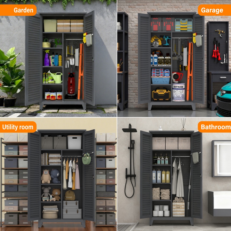 73'' Tall Metal Tool Storage Cabinet, With Ample Storage Space For Garage,Warehouse,Garden,Office, Living Room,Bathroom,Utility Room Slate - Image 3