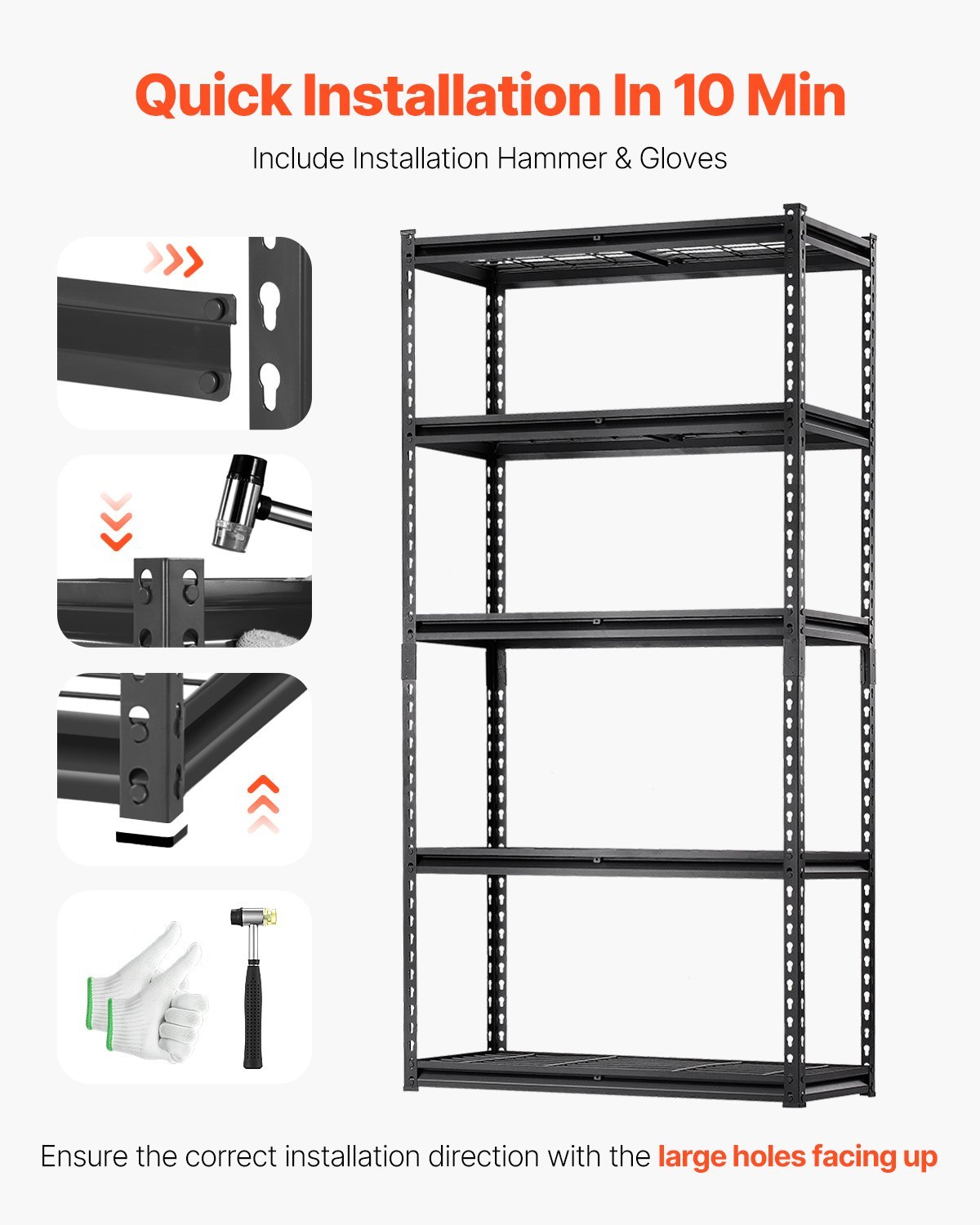 Storage Shelves, 2000 Lbs, 5 Tier Heavy Duty Garage Shelving, 16" D X 36" W X 72" H Adjustable Metal Shelves For Industrial Shelving Unit Utility Shelf, For Kitchen, Warehouse, Basement, Black - Image 5