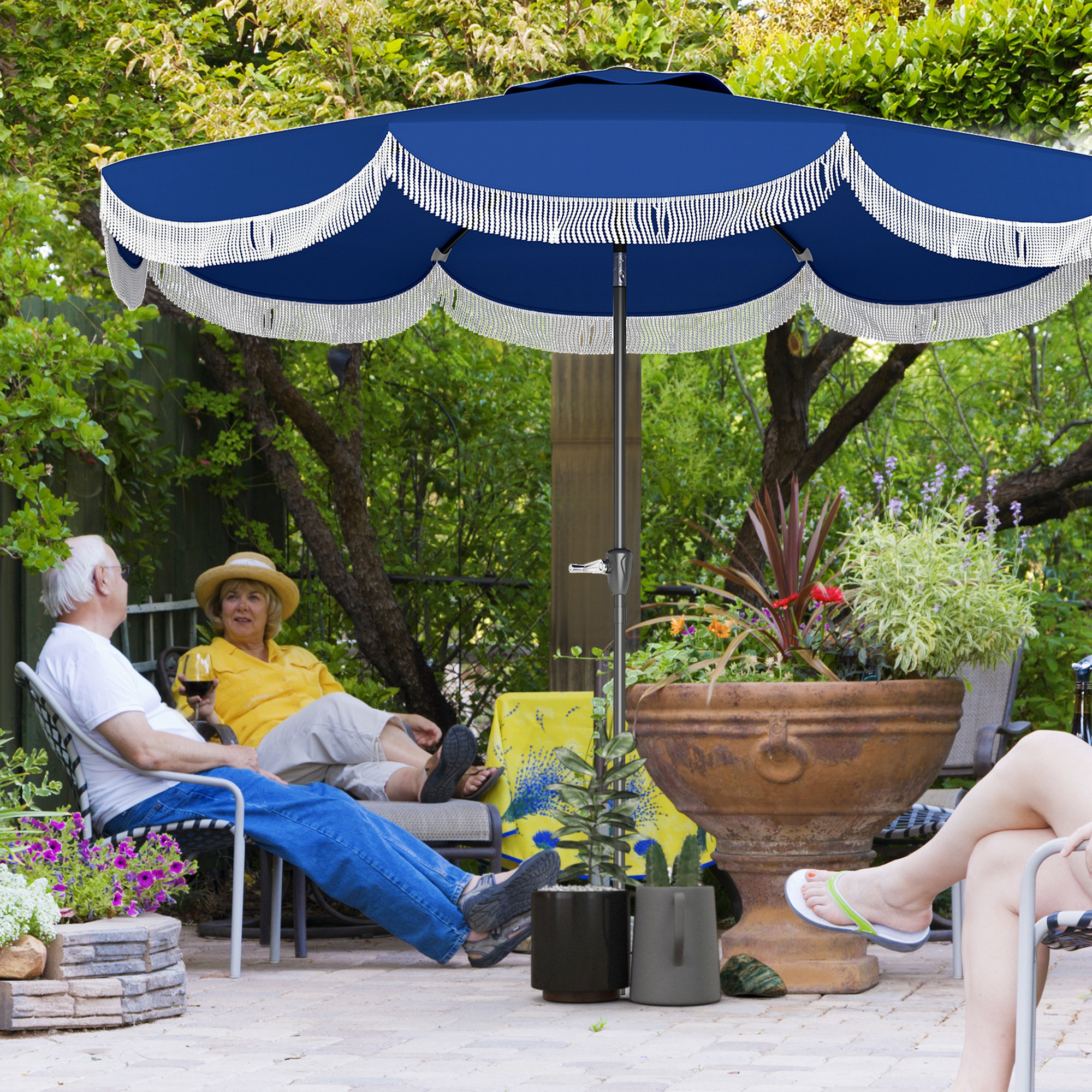 9FT Patio Umbrella,Outdoor Market Umbrella With Crank, 8 Ribs, Push Button Tilt, Vented Patio Table Umbrella For Deck Backyard Lawn, Navy Blue - Image 5