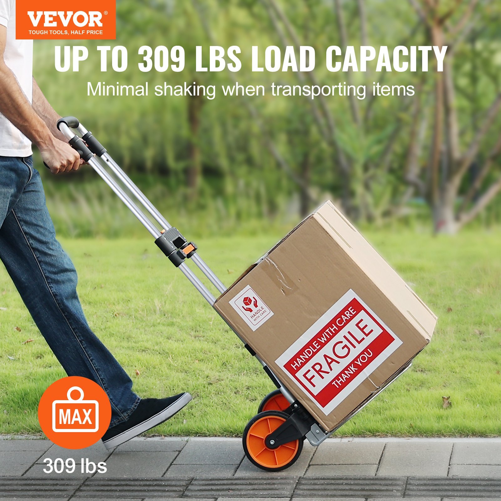 Folding Hand Truck, 309 Lbs Load Capacity, Aluminum Portable Cart, Convertible Hand Truck And Dolly With Telescoping Handle And PP+TPR Wheels, Ultra Lightweight Super Strong For Moving Warehouse - Image 6