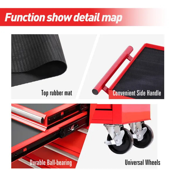 Rolling Tool Chest With 7-Drawer Tool Box With Wheels Multifunctional Tool Cart Mechanic Tool Storage Cabinet For Garage, Warehouse, Workshop, Repair Shop - Image 4