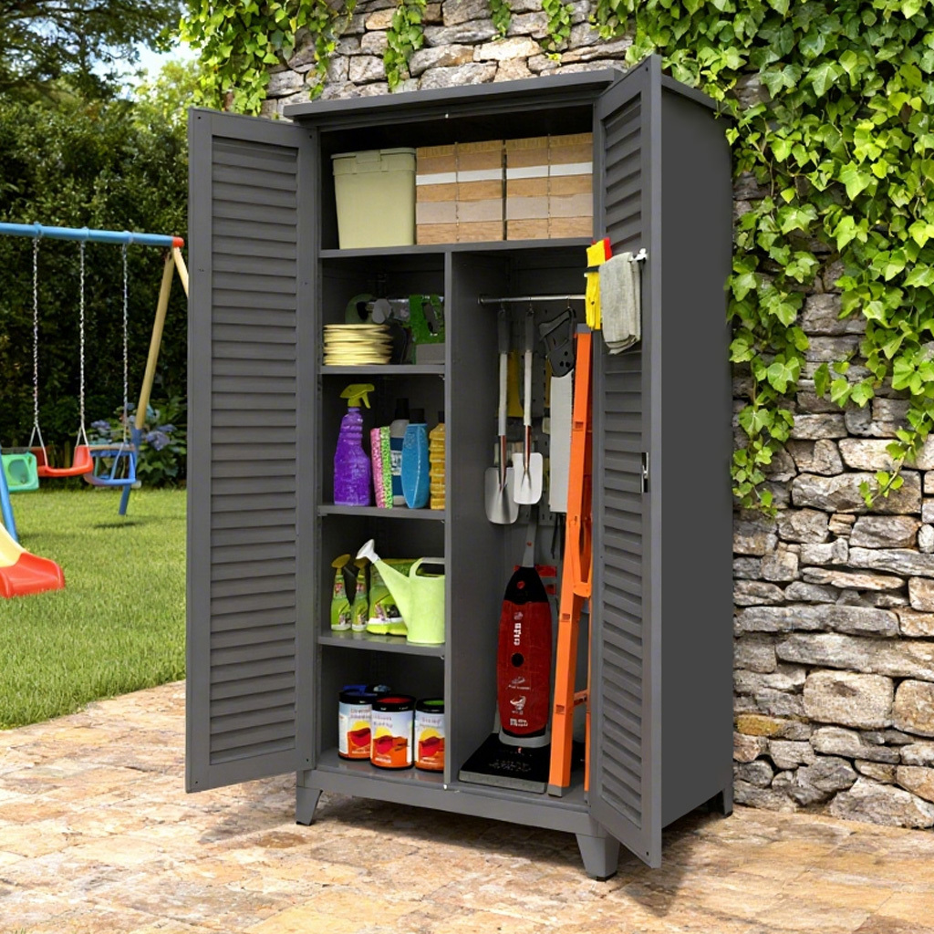 73'' Tall Metal Tool Storage Cabinet, With Ample Storage Space For Garage,Warehouse,Garden,Office, Living Room,Bathroom,Utility Room Slate - Image 4