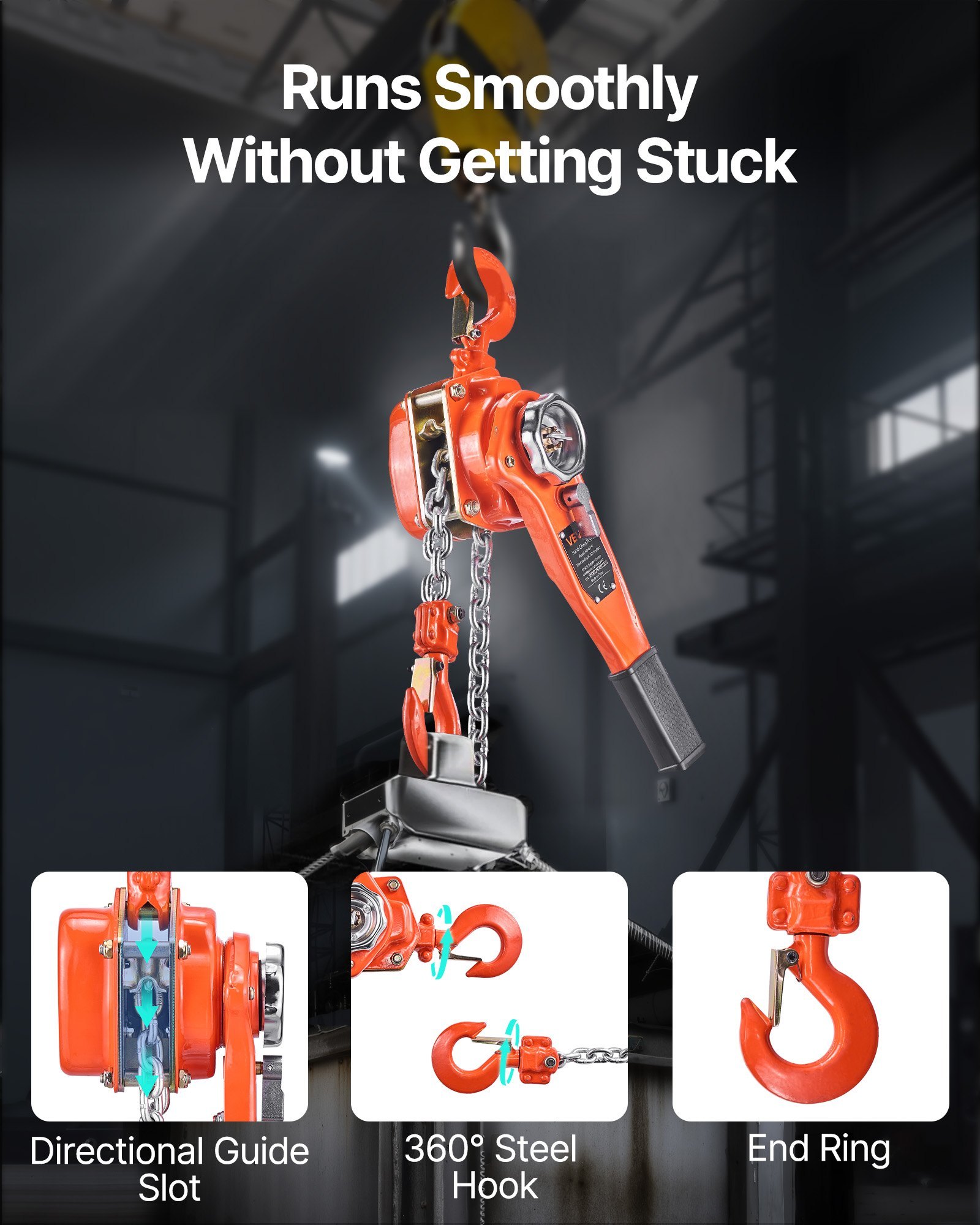 Manual Lever Chain Hoist, 3/4T 1650LBS Capacity Heavy Duty Come Along, 10FT Lift G80 Alloy Steel Chain With Dual Pawl Mechanical Brake,360°Rotating Hooks, For Warehouse Construction Garage - Image 3