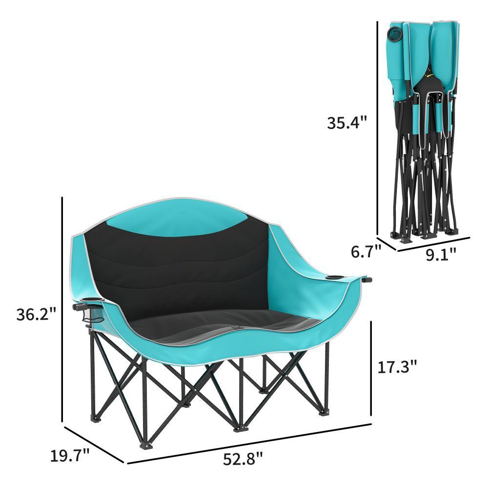 Padded Folding Camp Chair For Adults, Double Camping Chair With Armrests, Cup Holders, Carry Bag For Outdoor, Green - Image 6