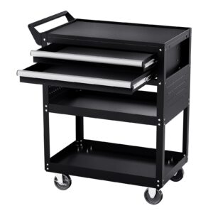 5-Tier Tool Cart With Wheels, 400 Lbs Load Capacity, Rolling Work Cart With 2 Drawers & Pegboard, Mechanic Tool Storage Organizer With Locking System For Garage, Warehouse And Repair Shop, Black