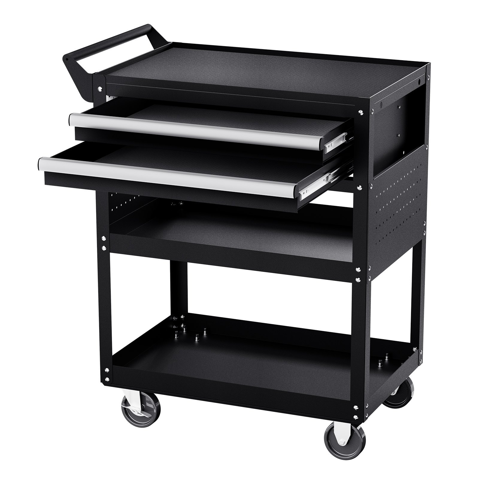 5-Tier Tool Cart With Wheels, 400 Lbs Load Capacity, Rolling Work Cart With 2 Drawers & Pegboard, Mechanic Tool Storage Organizer With Locking System For Garage, Warehouse And Repair Shop, Black