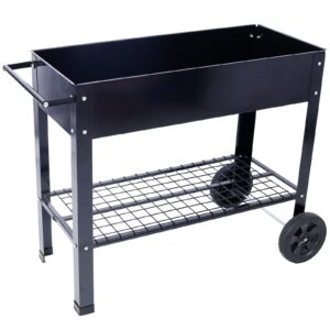 Products Elevated Mobile Raised Ergonomic Metal Planter Garden Bed For Backyard, Patio W Wheels, Low