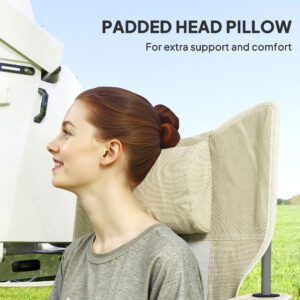 Folding Rocking Camping Chairs, Portable Chairs With Headrest, Cooler Bag, Cup Holder, Carry Bag, 2 Pack, Cream
