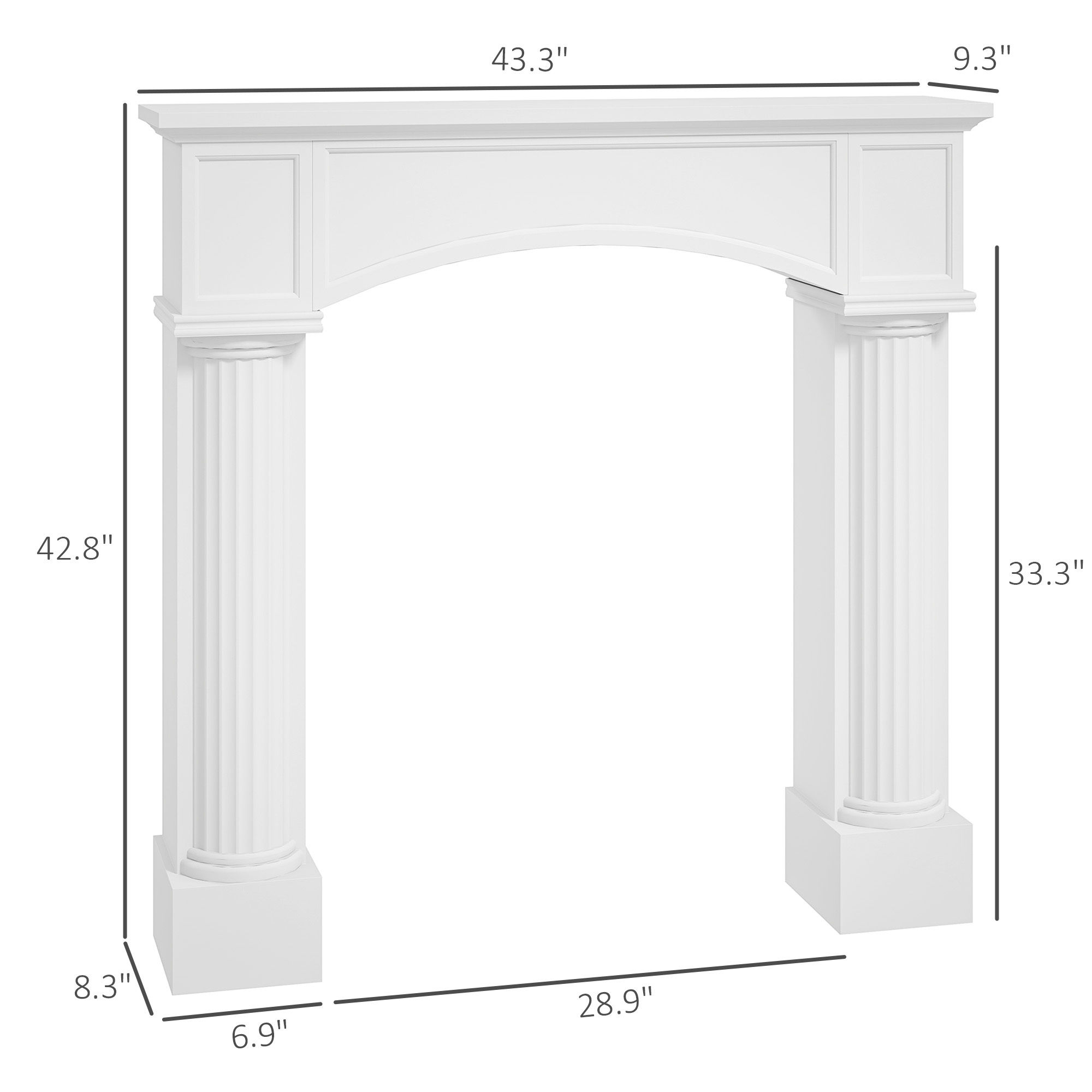 Modern Fireplace Mantel, Freestanding Fireplace Surround For Electric Fireplaces, 43.3 W X 39.8 H, White - Image 2
