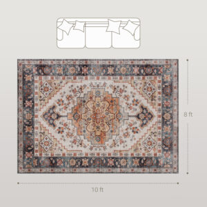 Area Rug 8x10, Machine Washable Rug, Non-Slip Boho Print Pattern Medallion Carpet For Living Room, Bedroom, Tawny Brown