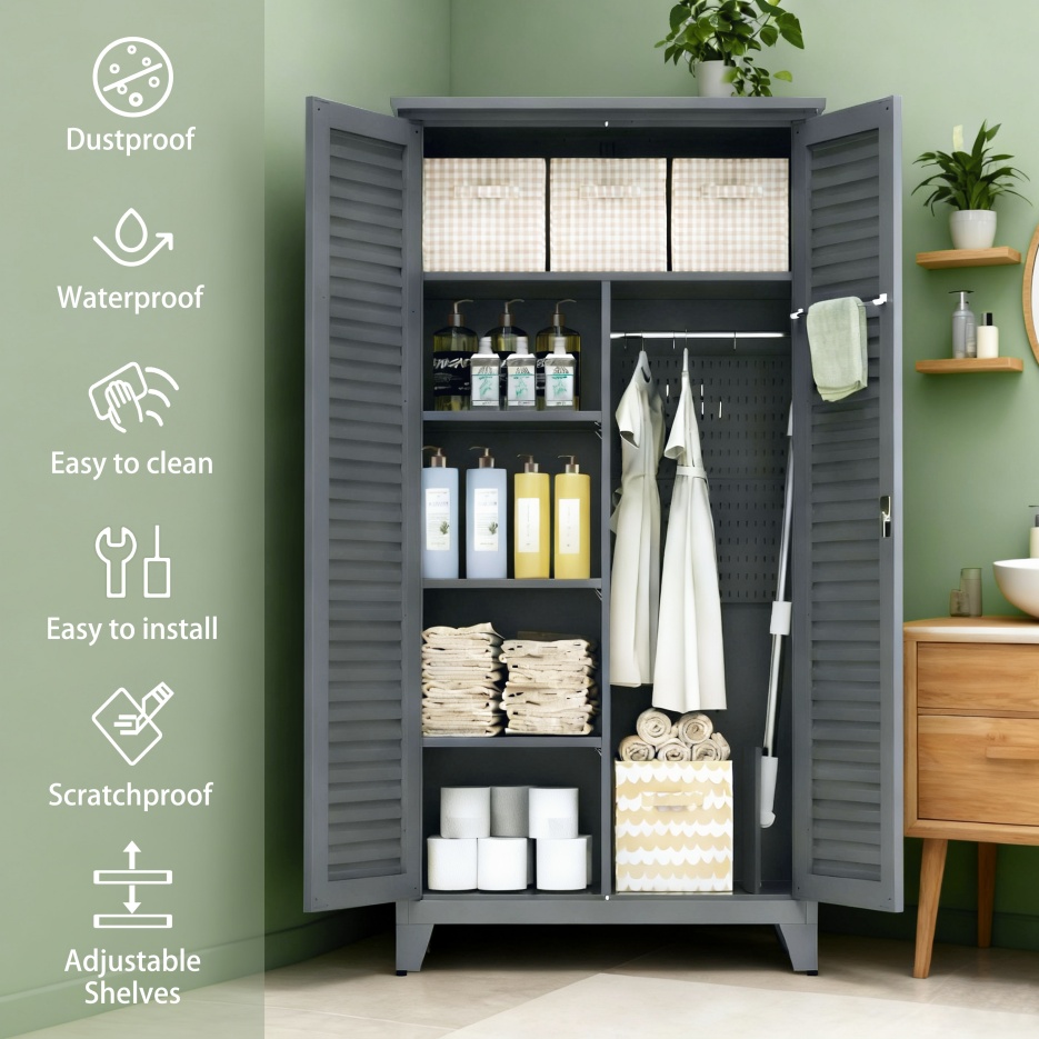 73'' Tall Metal Tool Storage Cabinet, With Ample Storage Space For Garage,Warehouse,Garden,Office, Living Room,Bathroom,Utility Room Slate - Image 9