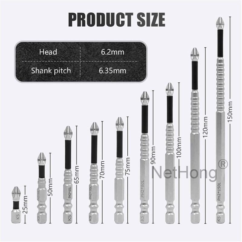9PCS Cross Head Impact Drill Bits-Magnetic Anti-Slip Screwdriver Bits For Drills UK - Image 7