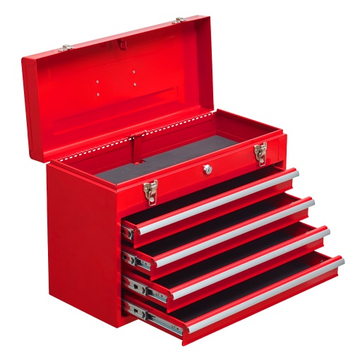 Metal Tool Box With 4 Drawers Portable Steel Tool Chest With Metal Cylinder Lock And Latch Closure, Liner, Powder Coating, Suitable For Garage, Warehouse And Outdoor Repair Job-Black - Image 10