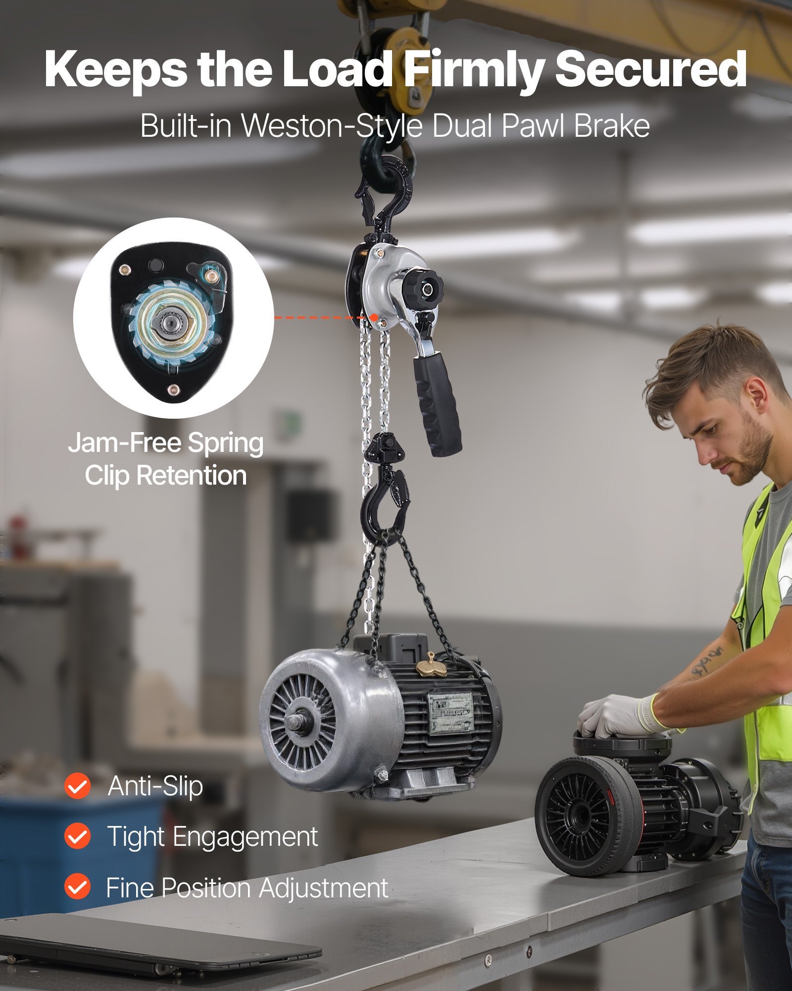 Manual Lever Chain Hoist, 1/2T 1100LBS Capacity Heavy Duty Come Along, 20FT Lift G80 Alloy Steel Chain With Dual Pawl Mechanical Brake,360°Rotating Hooks, For Warehouse Construction Garage - Image 3