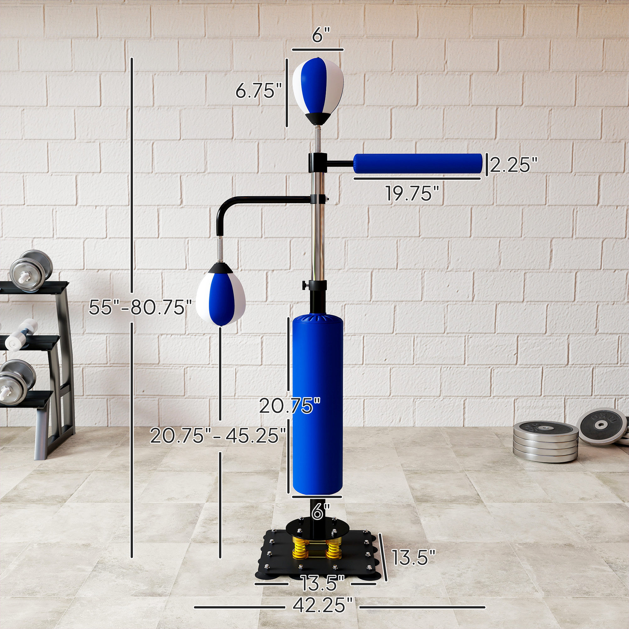 4.6'-6.7' Speed Bag Boxing Bag Stand, Reflex Bag Boxing Training Equipment, Speed Punching Bag, Blue - Image 2