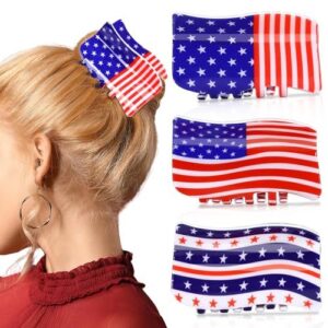 3Pcs American Flag Shaped Claw Clips USA Patriotic 4th Of July Design Hair Accessories Red White And Blue Hair Clips For Independence Day Veterans' Day -Give A Family Hair Clip As A Gift