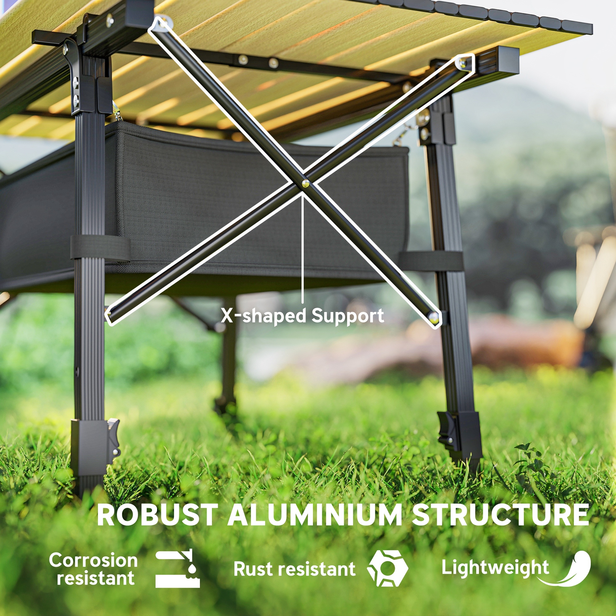 3ft Aluminum Small Folding Table, Portable Camping Table With Storage Bag, Carry Bag For Outdoor Picnic BBQ, Brown - Image 5