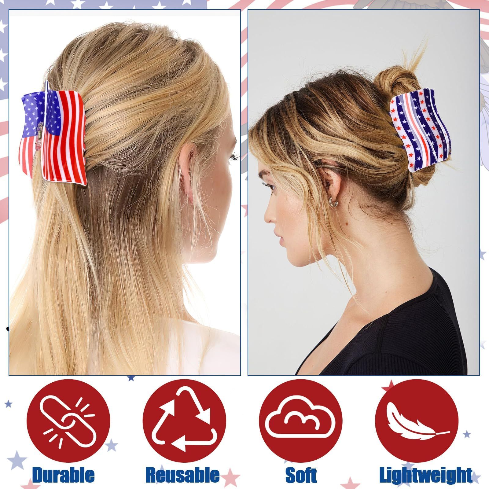 3Pcs American Flag Shaped Claw Clips USA Patriotic 4th Of July Design Hair Accessories Red White And Blue Hair Clips For Independence Day Veterans' Day Clearance - Image 2