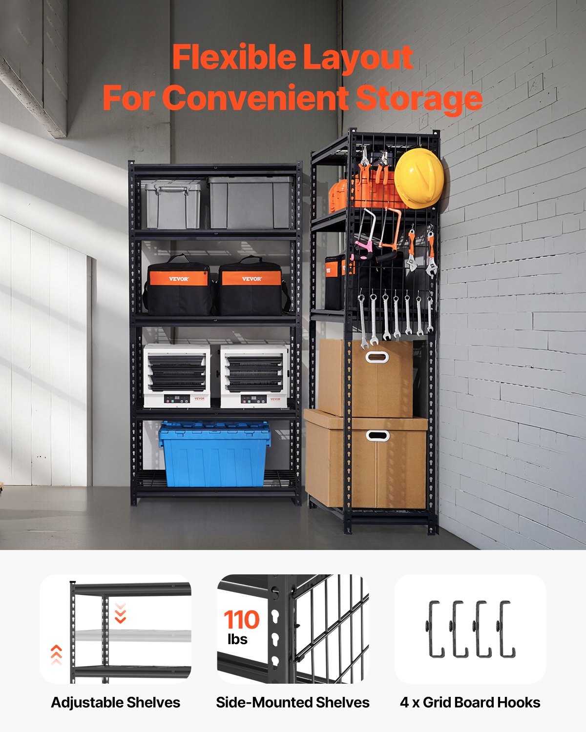 Storage Shelves, 2000 Lbs, 5 Tier Heavy Duty Garage Shelving, 16" D X 36" W X 72" H Adjustable Metal Shelves For Industrial Shelving Unit Utility Shelf, For Kitchen, Warehouse, Basement, Black - Image 4