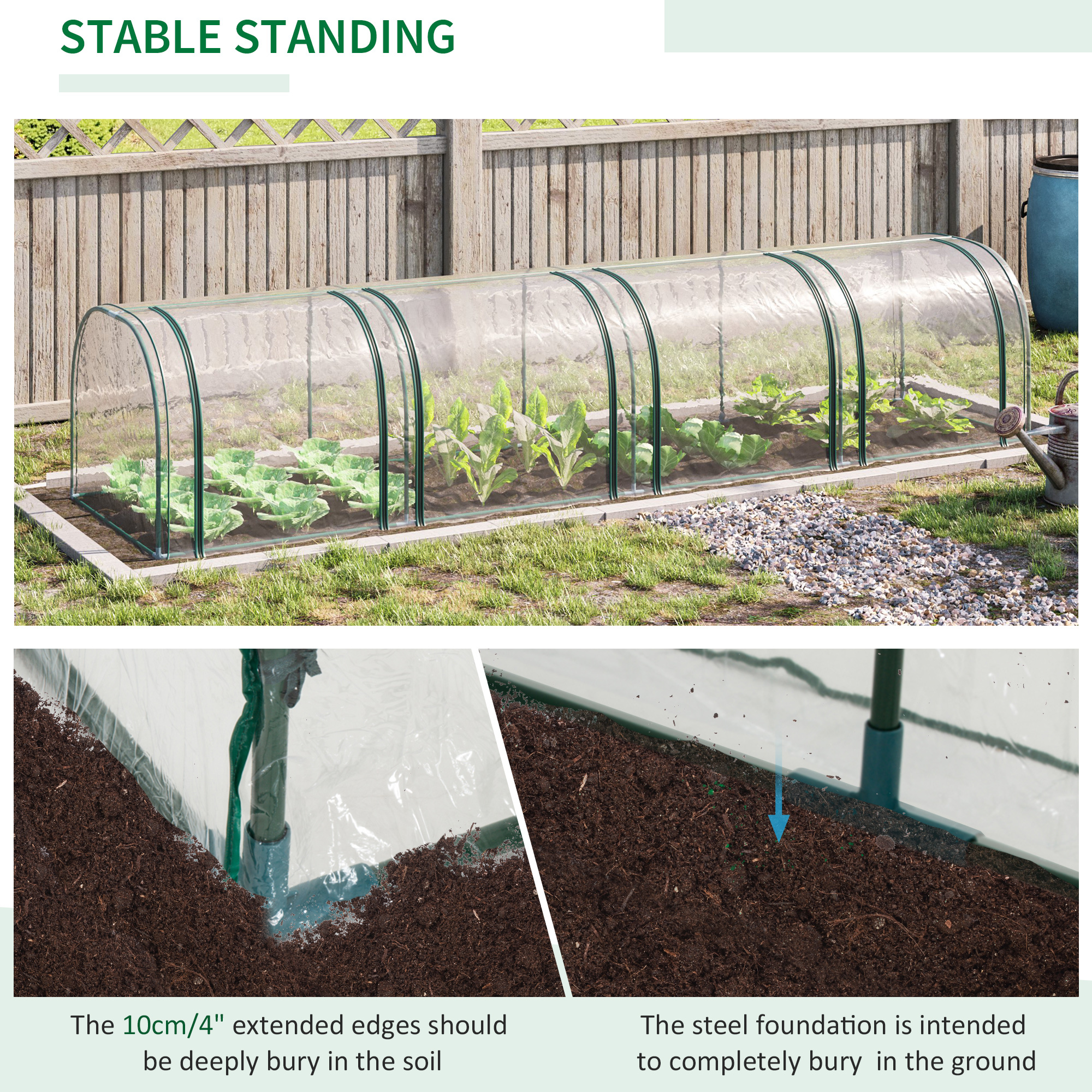 Portable Tunneled Greenhouse With 4 Zippered Doors, Water UV Fighting PVC Cover - Image 7