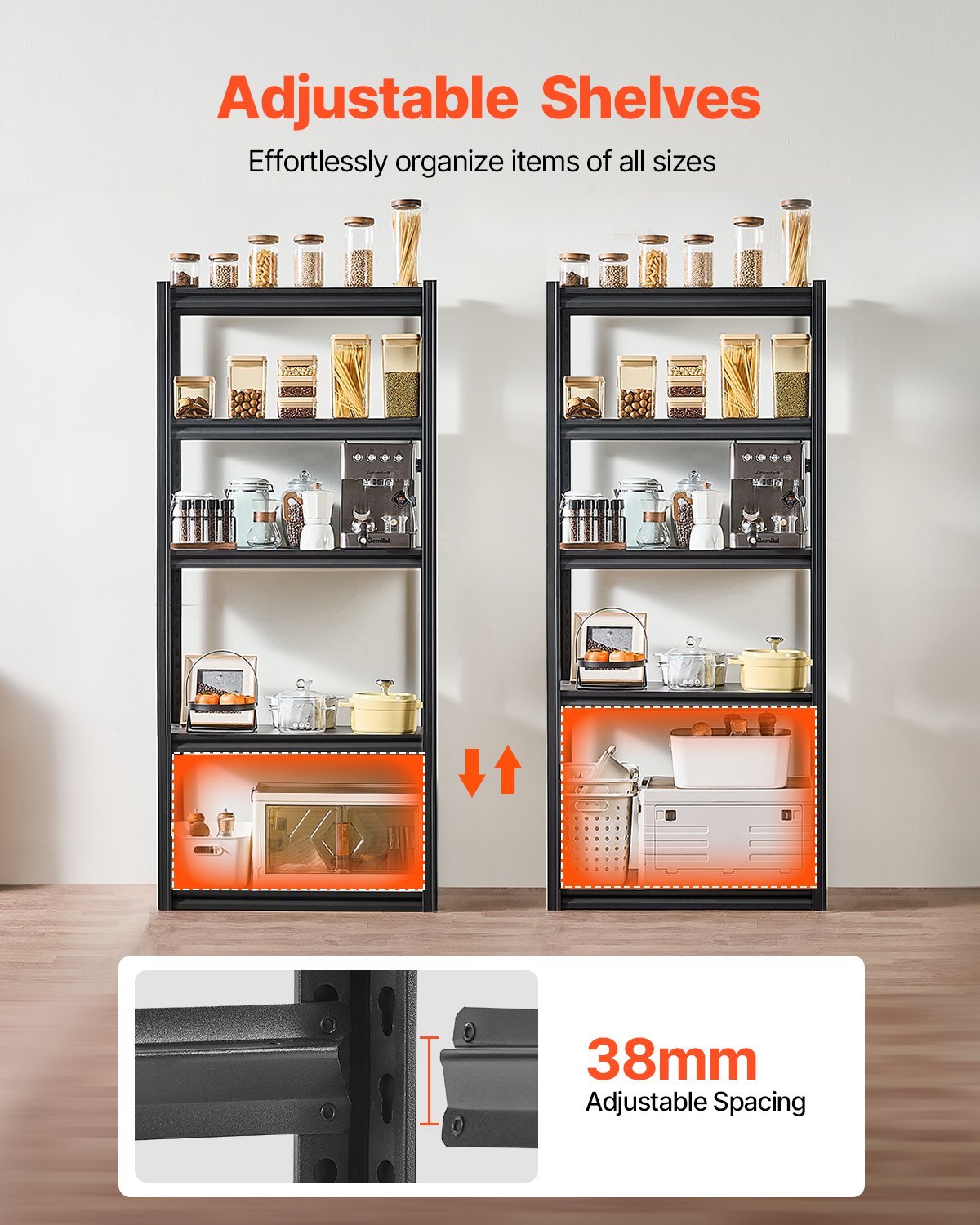 Storage Shelves, 2000 Lbs, 5 Tier Garage Storage Shelving, 16" D X 32" W X 72" H Adjustable Metal Shelves For Garage Shelves Utility Rack Shelf, Ideal For Kitchen, Warehouse, Basement, Black - Image 3