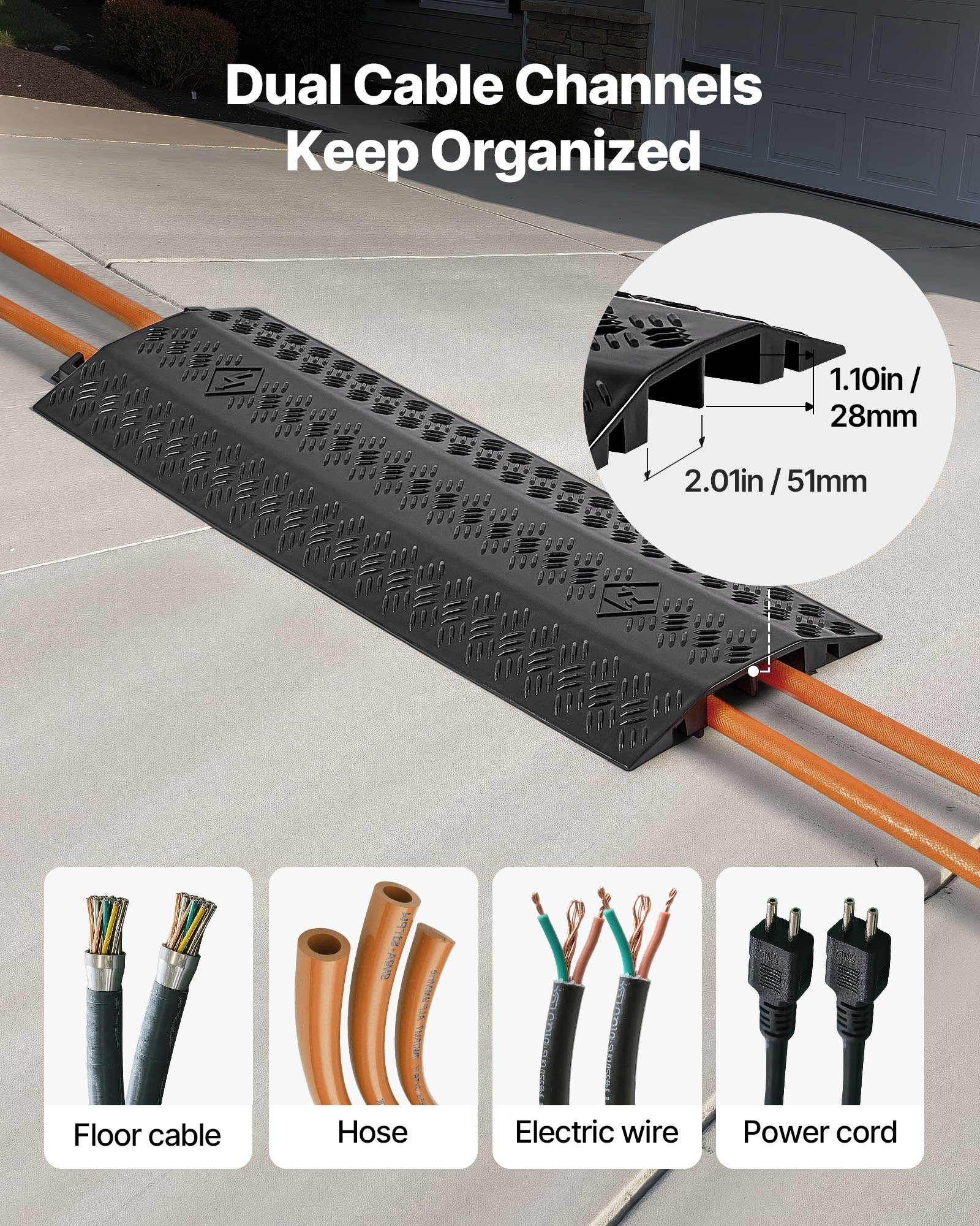Drop Over Cable Cover, 17,500 Lbs/Axle Load Capacity, Heavy Duty Cable Hose Protector Ramp, Floor Cord Cover, For High Walking Traffic Areas, Indoor, Outdoor, Home, Office, Warehouse, 2 Pack - Image 5