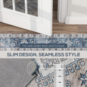 8x10 Area Rug, Vintage Washable Rug, Non-Slip Floor Carpet For Living Room, Bedroom, Dining Room, Blue