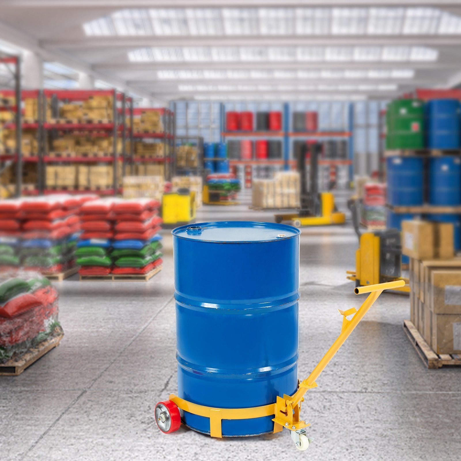 55 Gallon Drum Dolly, 1200 Lbs Load Capacity, Barrel Dolly Cart Drum Caddy Round Dolly Steel Low Profile, Heavy Duty Steel Frame With Adjustable Handle 3 Wheels, For Workshop Factory Warehouse - Image 3