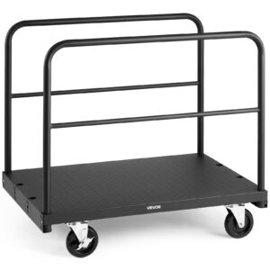 Drywall Cart Dolly, 1800 Lbs Load Capacity, 2-in-1 Steel Panel Truck Cart With 5 Inch Swivel Casters, 36 X 24 Inch Platform Truck With 3 Side Handrails For Factory, Warehouse, Garage, Black
