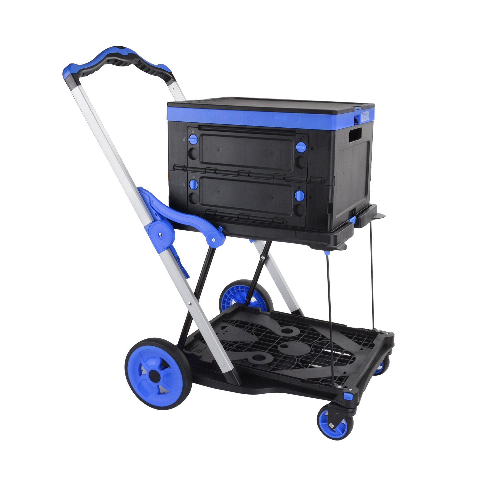 Multi-Use 2-Tier Collapsible Cart With Storage Crate - Foldable Shopping Trolley For Grocery, Warehouse & Supermarket - Image 4