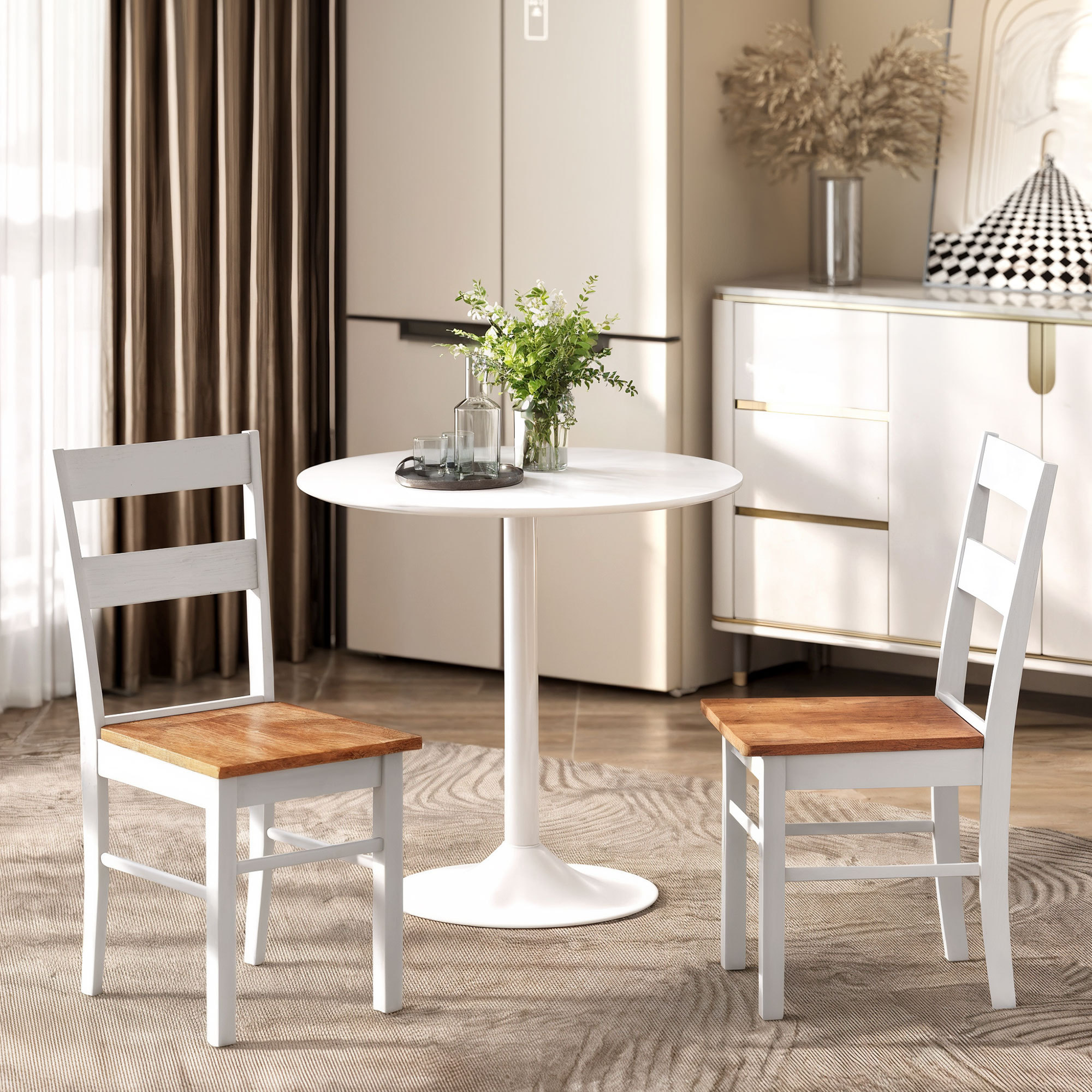 Farmhouse Dining Table Chairs, Set Of 2 Rubber Wood Kitchen Table Chairs With Open Back For Living Room, Light Gray - Image 2