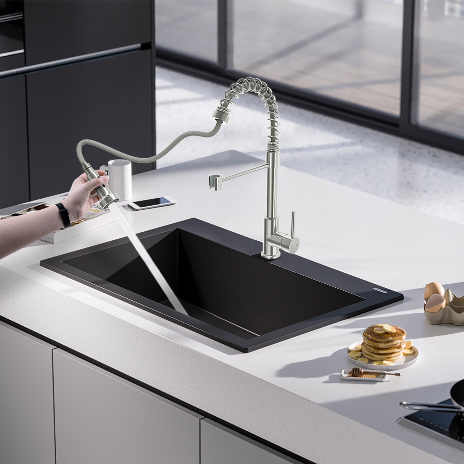 Single-Handle Pull-Down Sprayer Kitchen Faucet In Chrome,Non-EBAY Certified Warehouse,Non-EBAY Certified Warehouse - Image 2