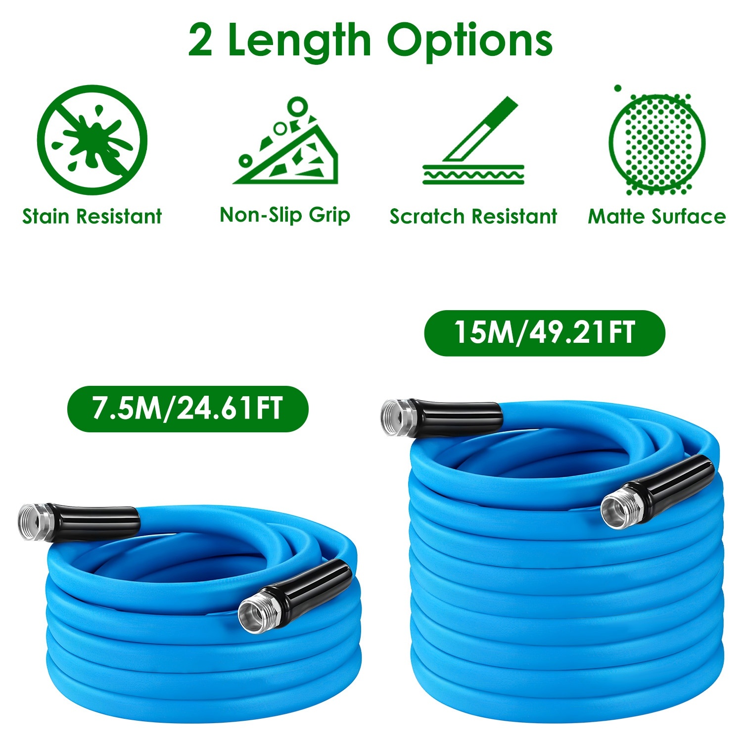 25FT-50FT Options -- 1Pc Non-Expanding Flexible Garden Hose Heavy Duty PVC Water Hose Leak-Resistant Kink-Free All-weather Burst 500PSI