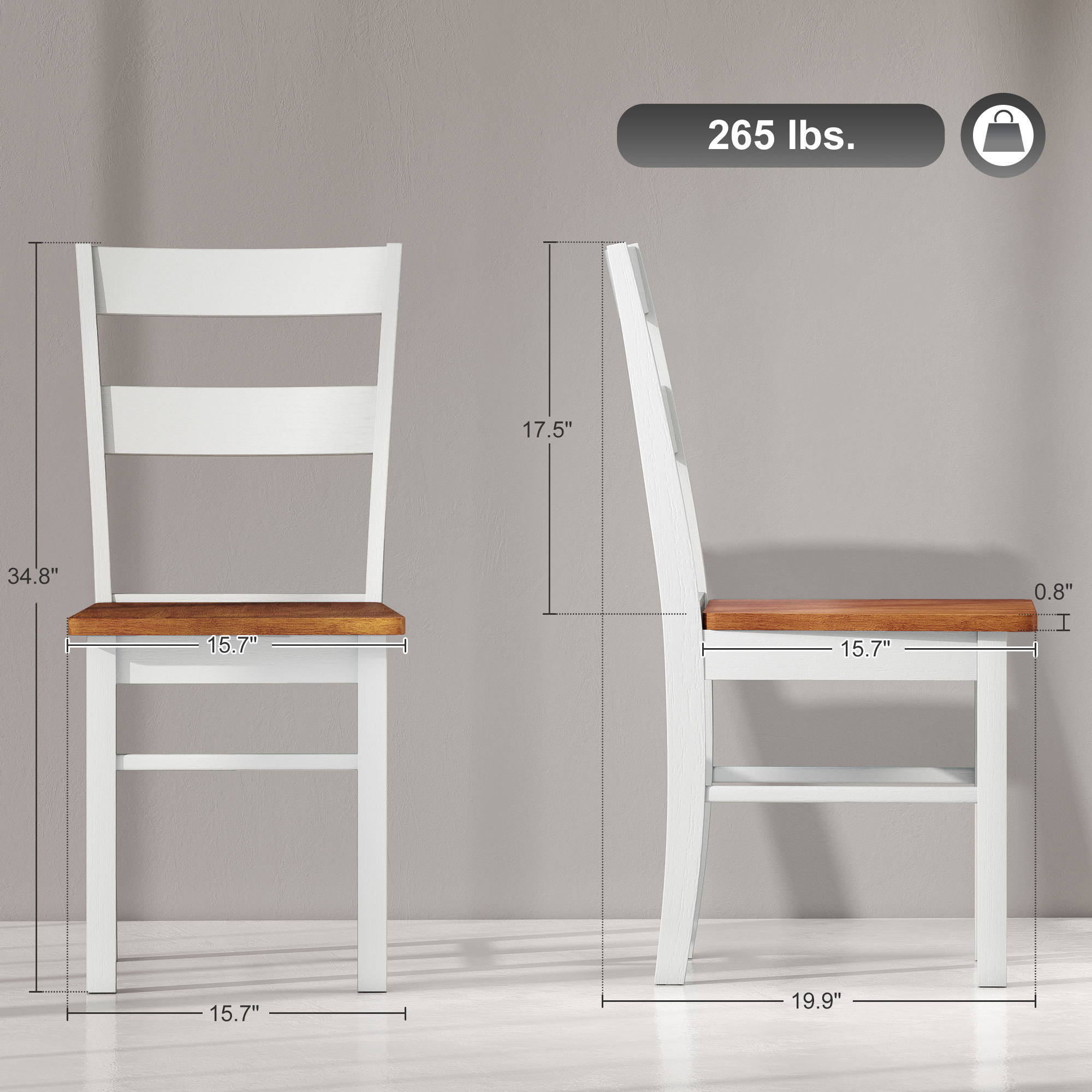 Farmhouse Dining Table Chairs, Set Of 2 Rubber Wood Kitchen Table Chairs With Open Back For Living Room, Light Gray - Image 6