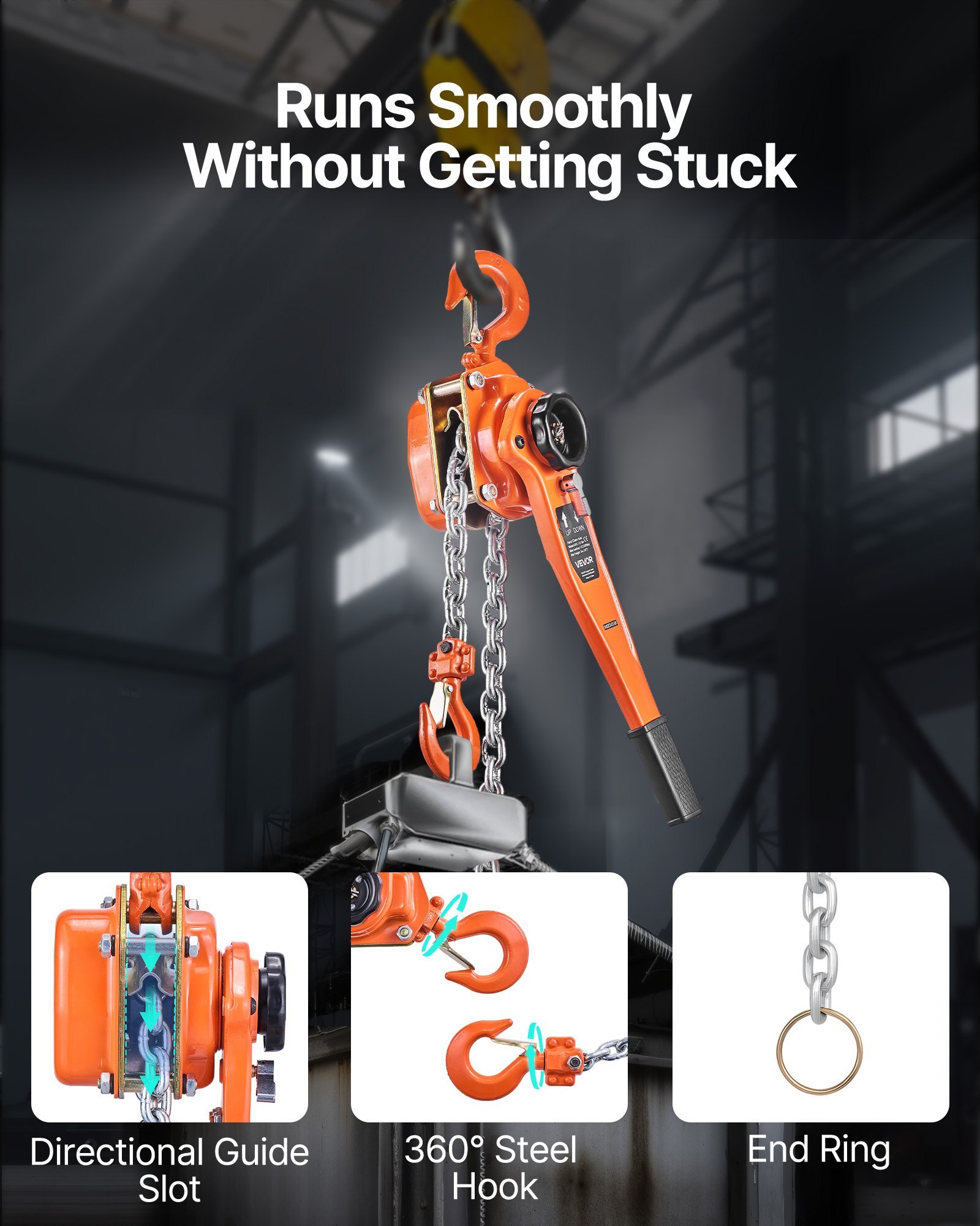 Manual Lever Chain Hoist, 3T 6600LBS Capacity Heavy Duty Come Along, 10FT Lift G80 Alloy Steel Chain With Dual Pawl Mechanical Brake,360°Rotating Hooks, For Warehouse Construction Garage - Image 3