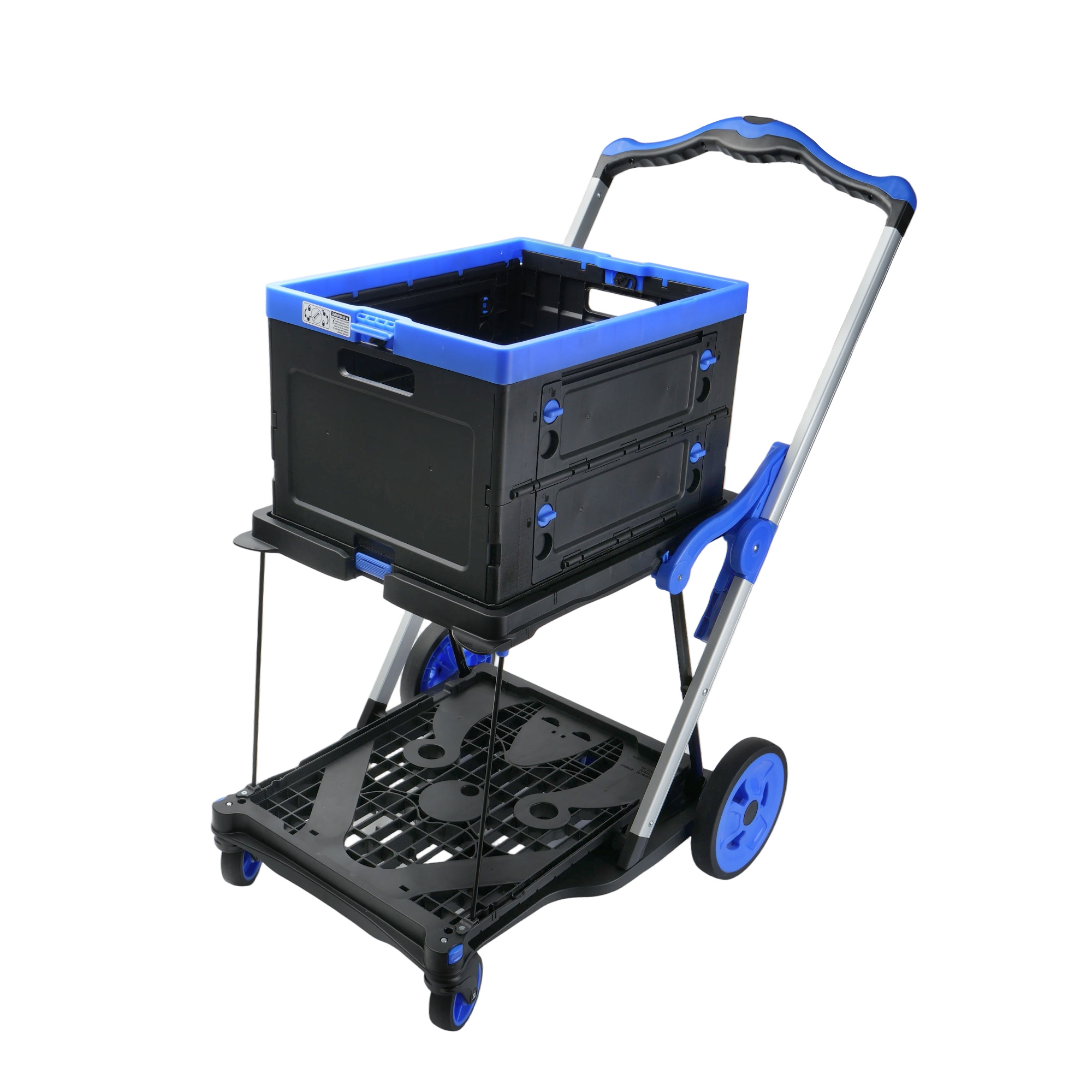 Multi-Use 2-Tier Collapsible Cart With Storage Crate - Foldable Shopping Trolley For Grocery, Warehouse & Supermarket - Image 3
