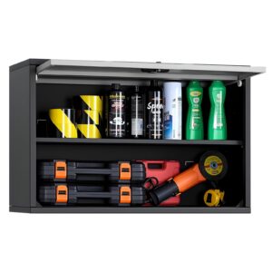 Metal Wall Cabinet, 27.56W X 12.01D X 19.69H Inch, Floating Garage Tool Cabinet With Up-Flip Door And Shelf, 240 Lbs Load Capacity, Fit For Garage, Basement, Kitchen, Warehouse Assembly Required