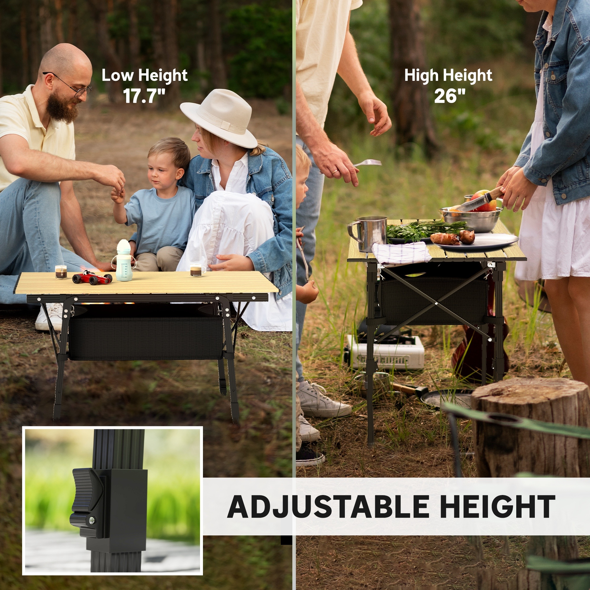 3ft Aluminum Small Folding Table, Portable Camping Table With Storage Bag, Carry Bag For Outdoor Picnic BBQ, Brown - Image 6