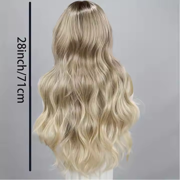 European And American Fashion T-shaped Lace Gold Gradient Wavy Curly Hair Wigs Shipped From Warehouse - Image 2
