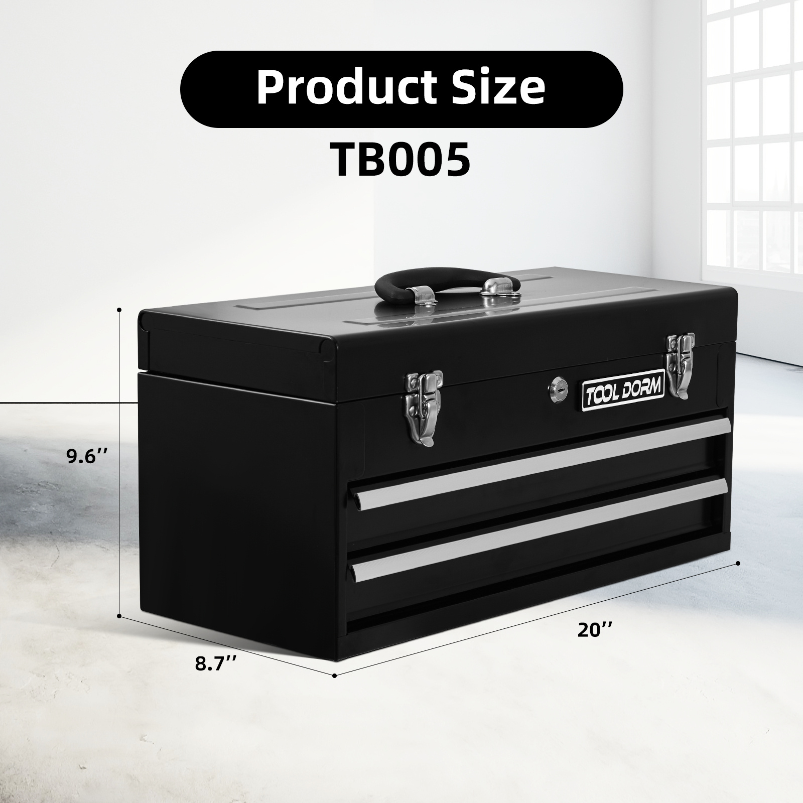20.3inch Metal Tool Box With 2-4 Drawers Portable Steel Tool Chest With Metal Cylinder Lock And Latch Closure, Black And Red Two Color Powder Coating, Suitable For Garage, Warehouse - Image 6
